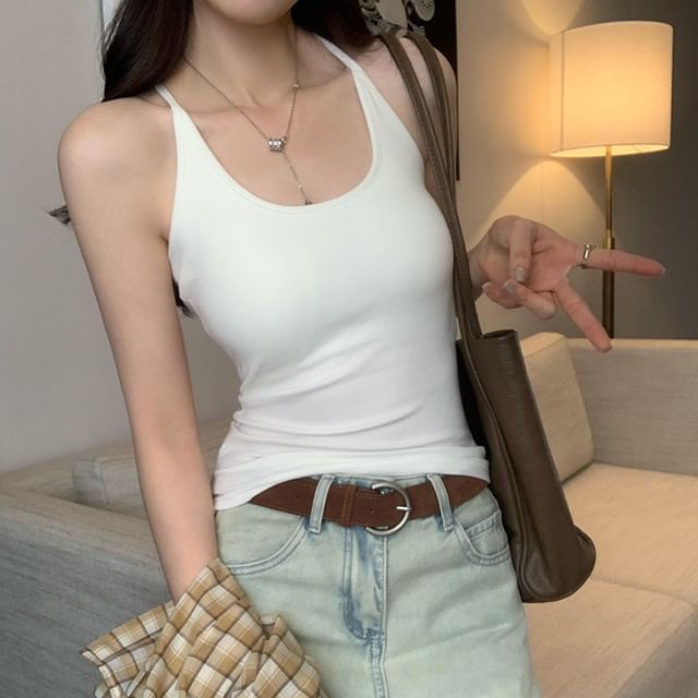 Asiris-Halter Neck Plain Padded Top