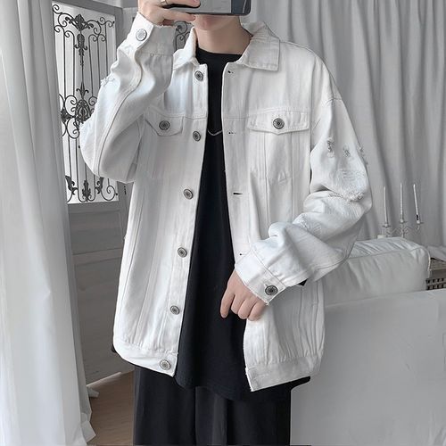 Tween Boys' New Casual Fashion White Denim Jacket With Distressed And Water  Washed Design | SHEIN