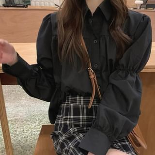 Sienne-Long Sleeve Collar Plain Ruffle Button Up Shirt