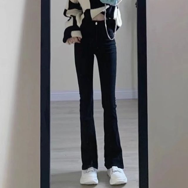 Wildfoea-High Rise Plain Bootcut Jeans Various Designs