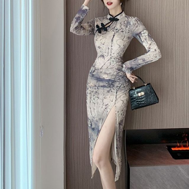 long sleeve white satin wedding dress Sheath/Column Illusion Deep V neck Long Sleeve Satin Wedding Dress with Court Train QW2125 US4 / Custom Color