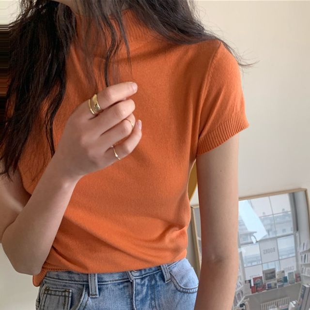 Gilmort-Mock-Turtleneck Short-Sleeve Knit Top