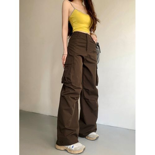 Girls Supply - High-Waist Wide-Leg Ruched Cargo Pants in 6 Colors