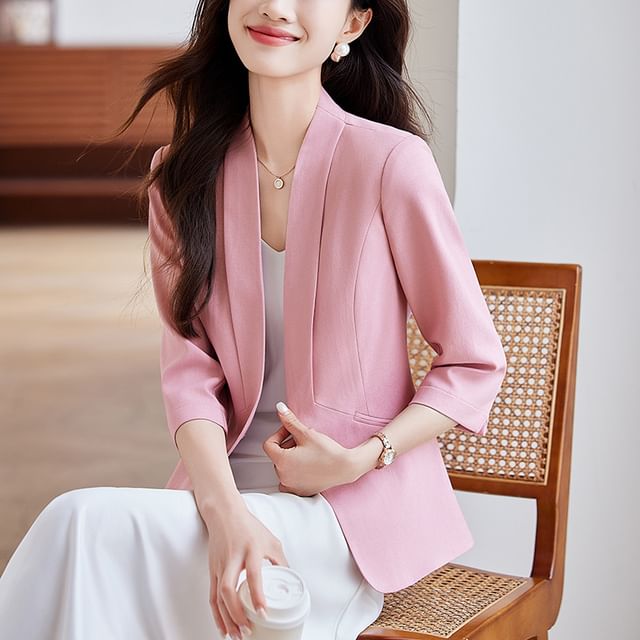 Princess Min-Elbow-Sleeve Plain Single-Button Blazer