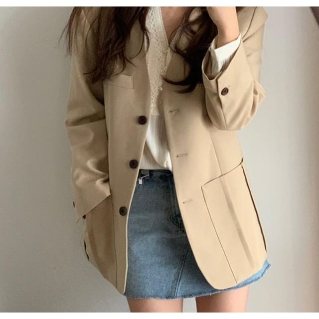 Maisee-Plain Single-Breasted Blazer