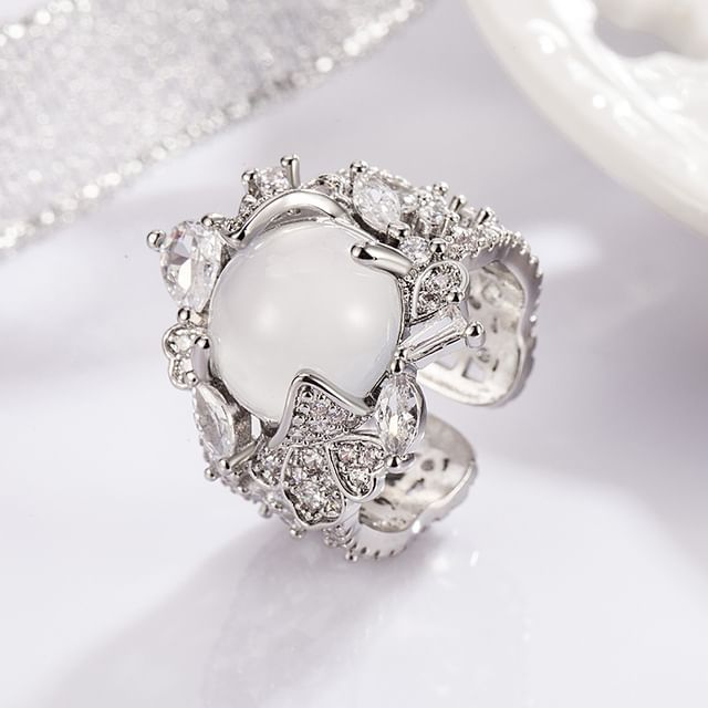 Forainer-Faux Gemstone Rhinestone Alloy Open Ring