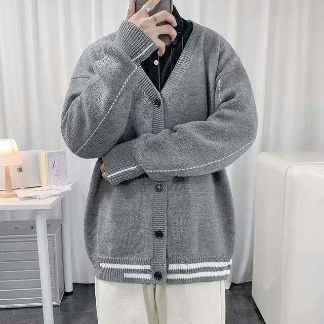Bay Go Mall-Contrast Trim Cardigan