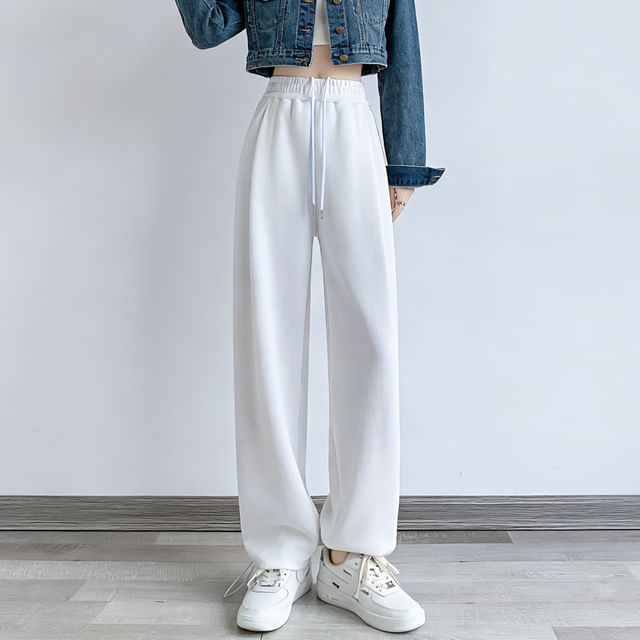 Dovitade-High Waist Plain Ribbed Drawstring Harem Sweatpants Various Designs