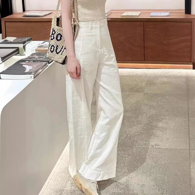 Shinsei-High Waist Plain Wide Leg Pants