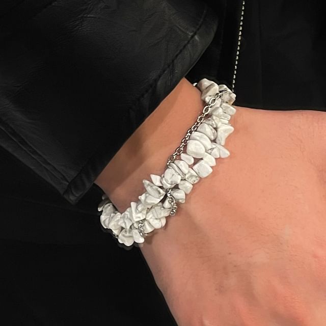 Lilafey-Faux Gemstone Layered Alloy Bracelet