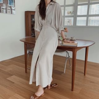 Brigitte Long-Sleeve Plain Maxi Shirt Dress