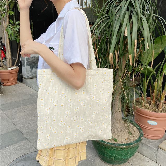 floral embroidered tote bag