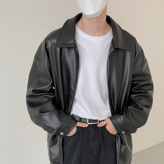 DAZO Studios-Faux Leather Zip Jacket