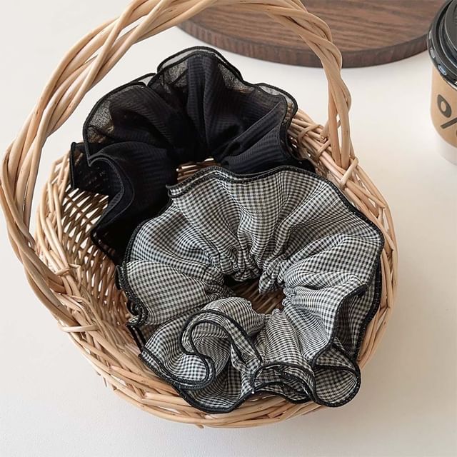 Mentosi-Plaid Plain Ruffle Scrunchie
