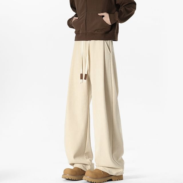 Bay Go Mall-Drawstring Plain Wide Leg Pants