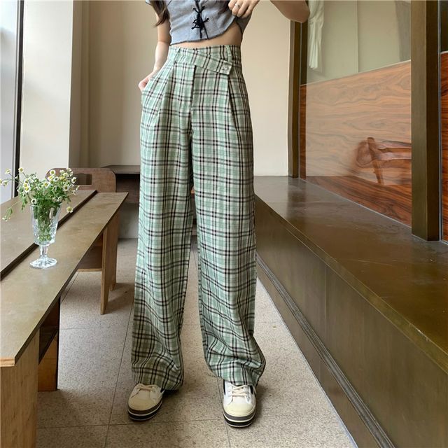 Gilmort High Waist Plaid Wide Leg Pants YesStyle
