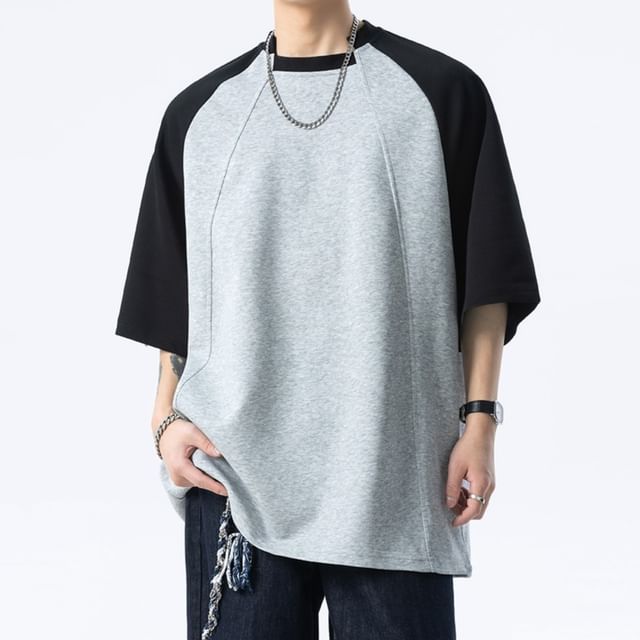 Naideth-Elbow-Sleeve Paneled Raglan T-Shirt