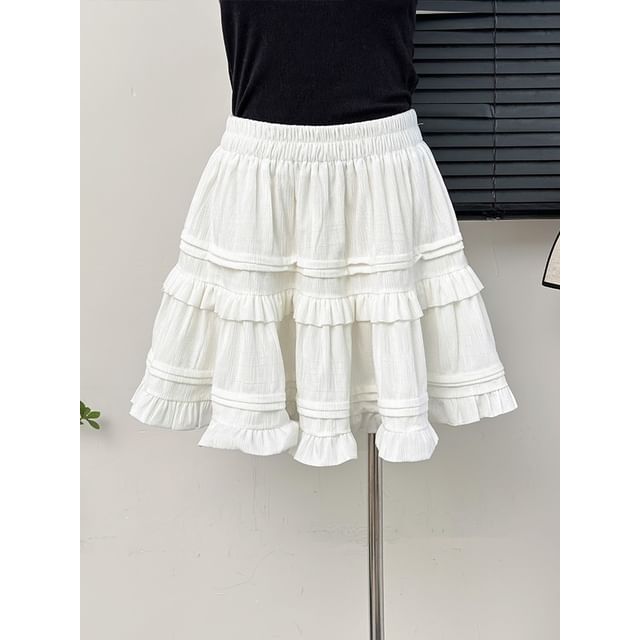 Lemongrass-Ruffle-Trim Mini A-Line Skirt