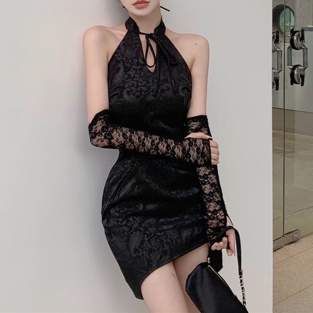 black formal dresses for women plus size Viola Formal Glitter Long Dress With Gloves