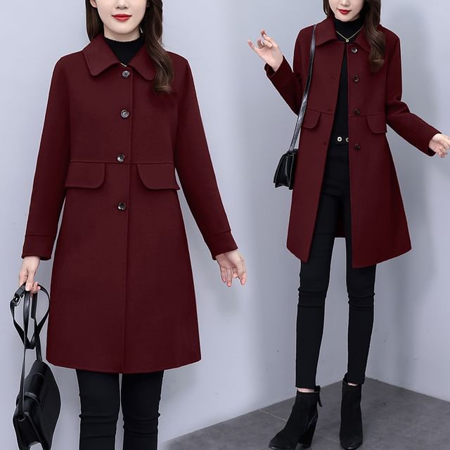 Frigga-Collared Plain Button Coat