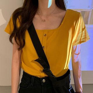 Dute - Square-Neck Short-Sleeve Button 
