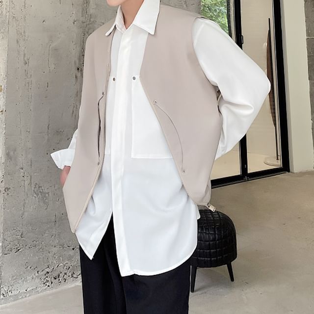 Bjorn-V-Neck Plain Zip Vest