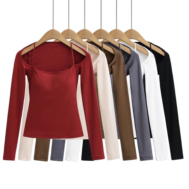 Ulark-Long Sleeve Cold Shoulder Plain Padded Top
