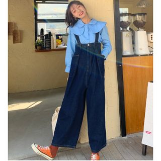 wide leg jeans with suspenders