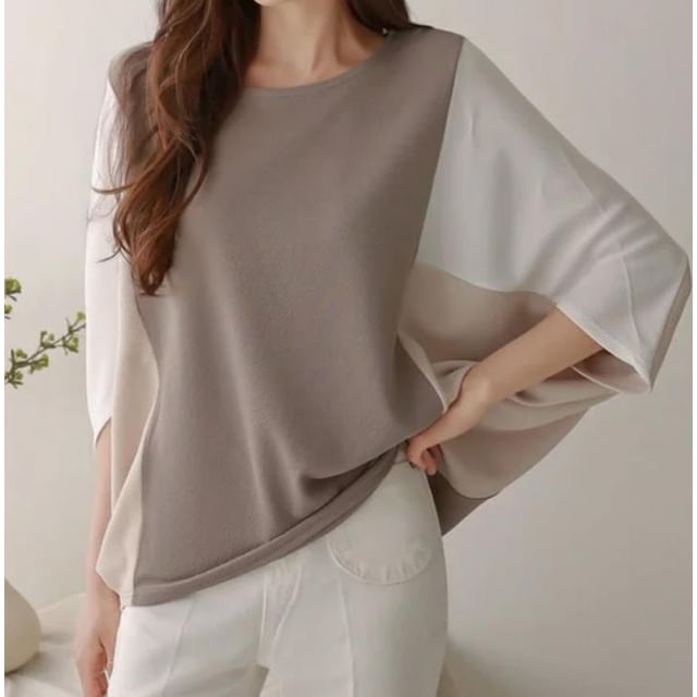 MIKIGA-Elbow-Sleeve Color Block Tee