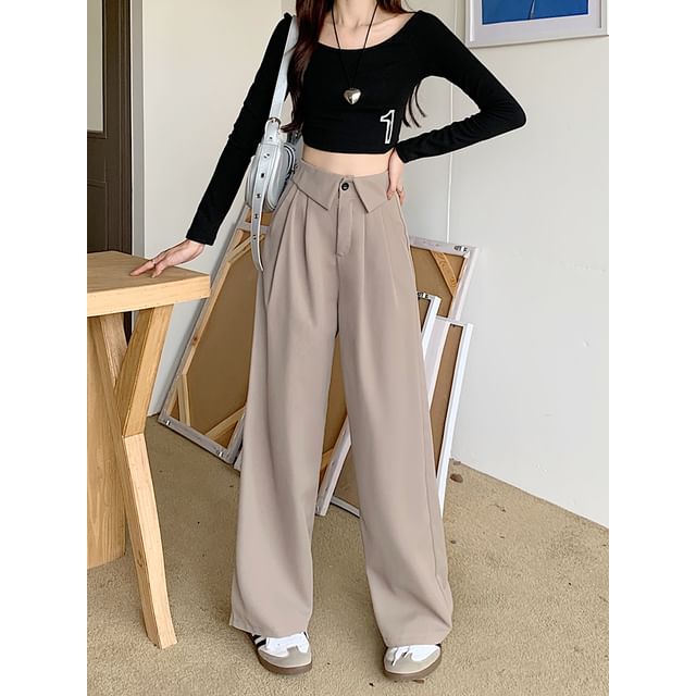 OGAWA-High Rise Plain Wide Leg Pants