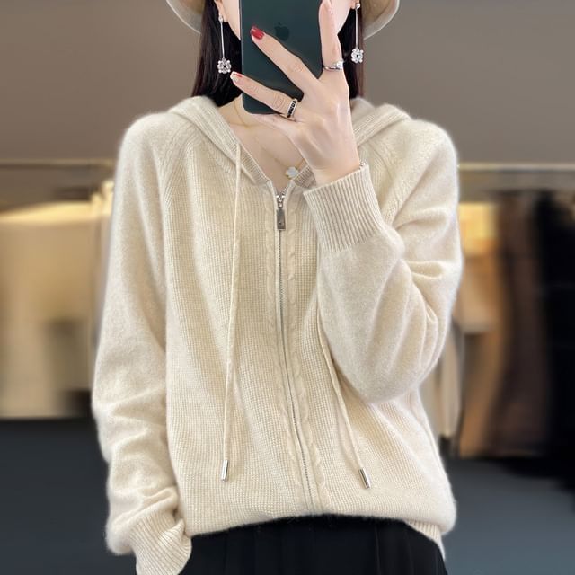 Gistinty - Plain Cable Knit Zip-Up Hoodie | YesStyle