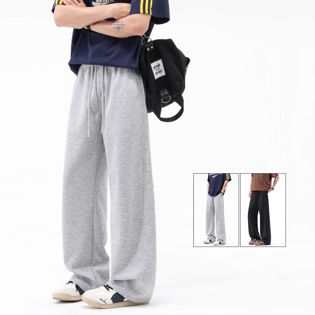 Soulcity-High Waist Plain Drawstring Wide Leg Pants