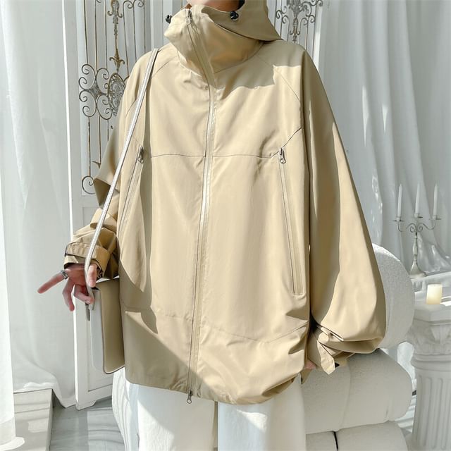 Lefitt-Hooded Zip-Up Plain Jacket
