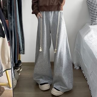 Plummie-High-Waist Bootcut Drawstring Plain Pants