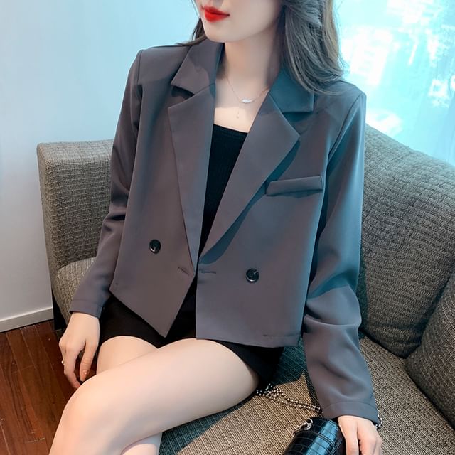 Dragan Pulse-Plain Crop Double-Breasted Blazer