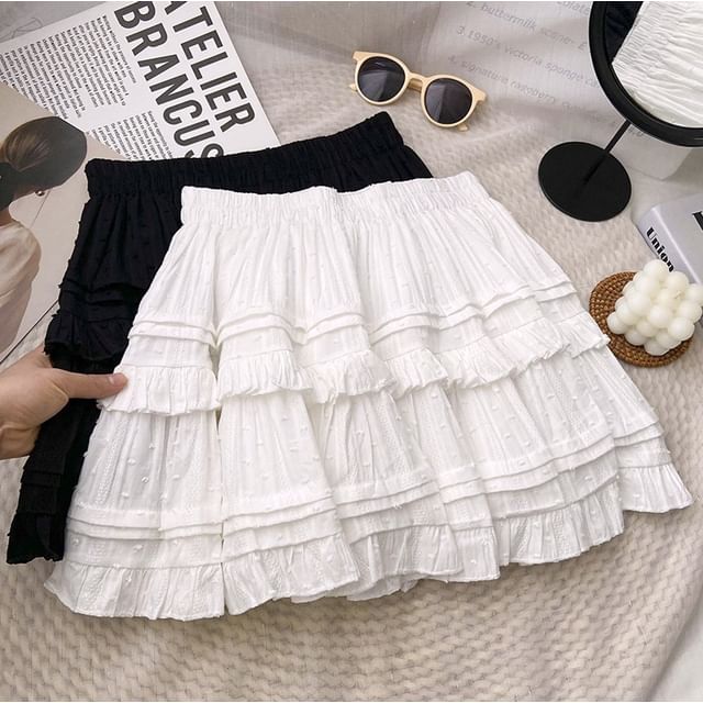DIYI-High Rise Plain Mini Tiered Skirt