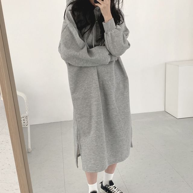 Lewwe - Long Sleeve Round Neck Loose Fit Hoodie Dress | YesStyle