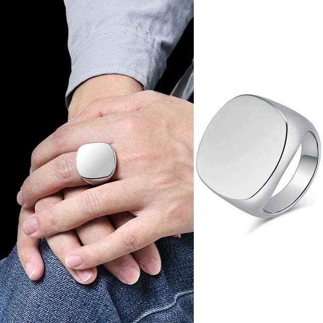 Andante-Rounded Square Polished Stainless Steel Signet Ring