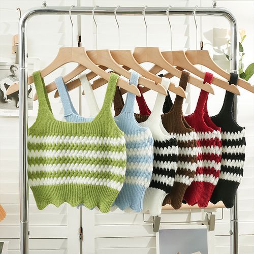 Striped Wave-Hem Knit Crop Top in 6 Colors