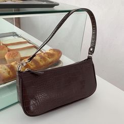 TZ - Croc Grain Faux Leather Shoulder Bag TZ - Croc Grain Faux Leather Shoulder Bag