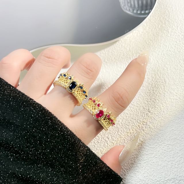 Seirios-Crown Rhinestone Alloy Open Ring