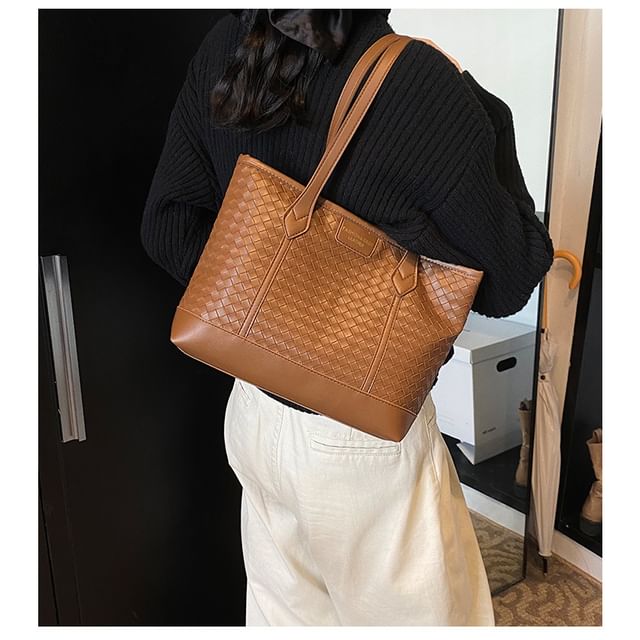 Mulgam-Woven Faux Leather Tote Bag