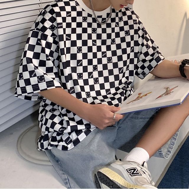 And White Checkerboard Checkerboard T Shirt Mens Men's