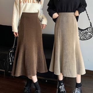 Sisyphi-High Rise Plain Midi A-Line Skirt