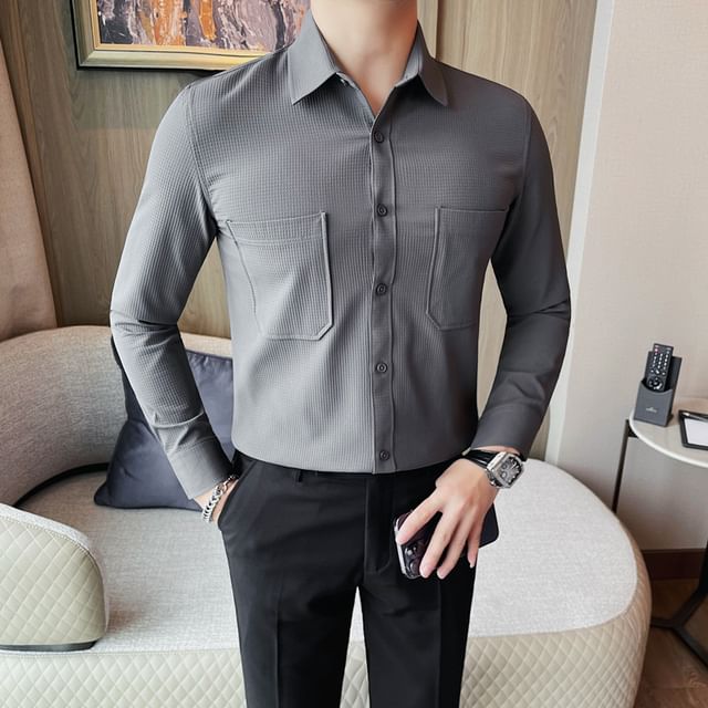 Blueforce-Long-Sleeve Plain Pocket Detail Shirt