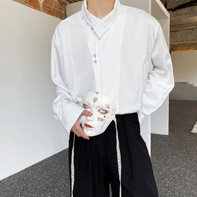 Bjorn-Long-Sleeve Stand Collar Plain Shirt