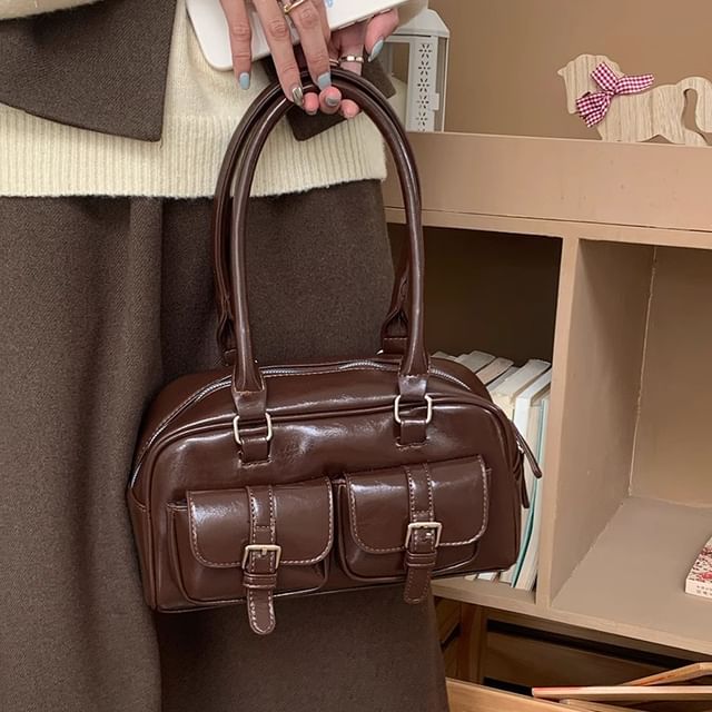 Indenis-Buckled Flap Bowler Bag