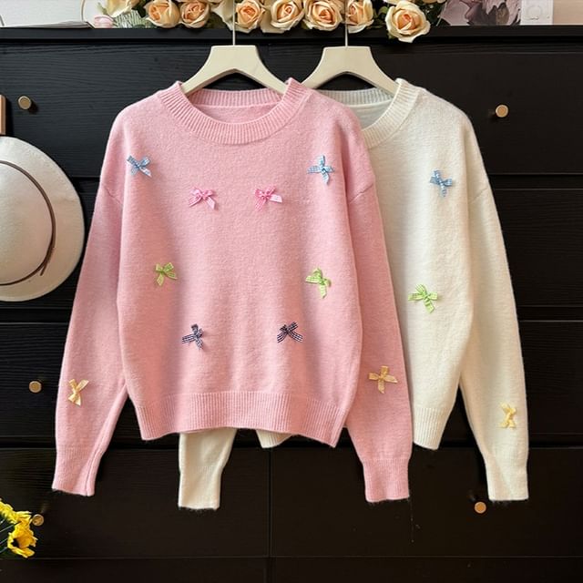 Lemongrass-Bowknot-Accent Knit Sweater