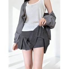 YSENTO Pantaloncini Sportivi Donna 2 In 1, Estivi, Con Tasca, Asciugatura Rapida, Grigio Chiaro, Taglia L