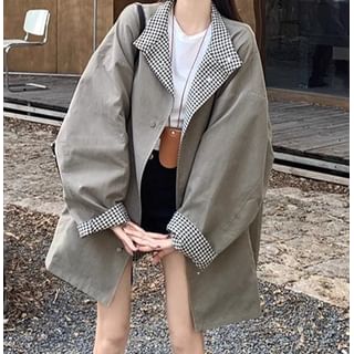 Trendycas-Collar Plaid Panel Light Jacket